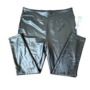 Just Be Plus Faux Leather Leggings Black Liquid High Waist‎ Pants 2X NWT